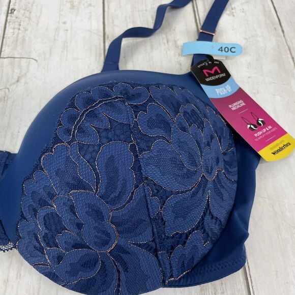 Maidenform Push Up Plunging Neck Line, Underwire Bra DM9900 Sz 40C Navy  & Gold - Picture 3 of 7